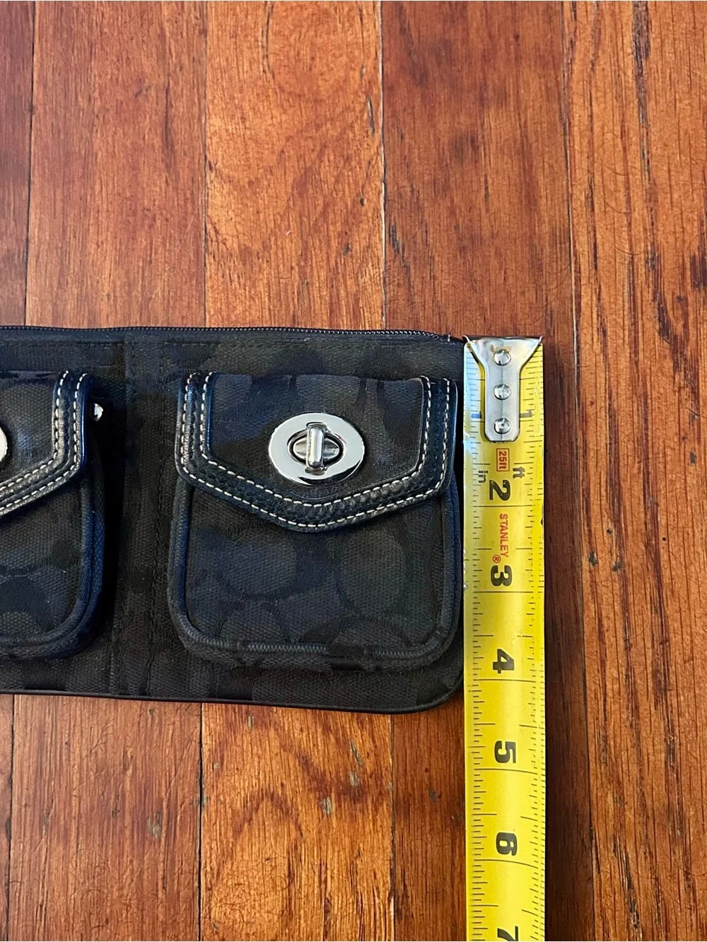 Vintage Coach Signature Legacy Logo Turnlock Black Jacquard Leather Wristlet Bag